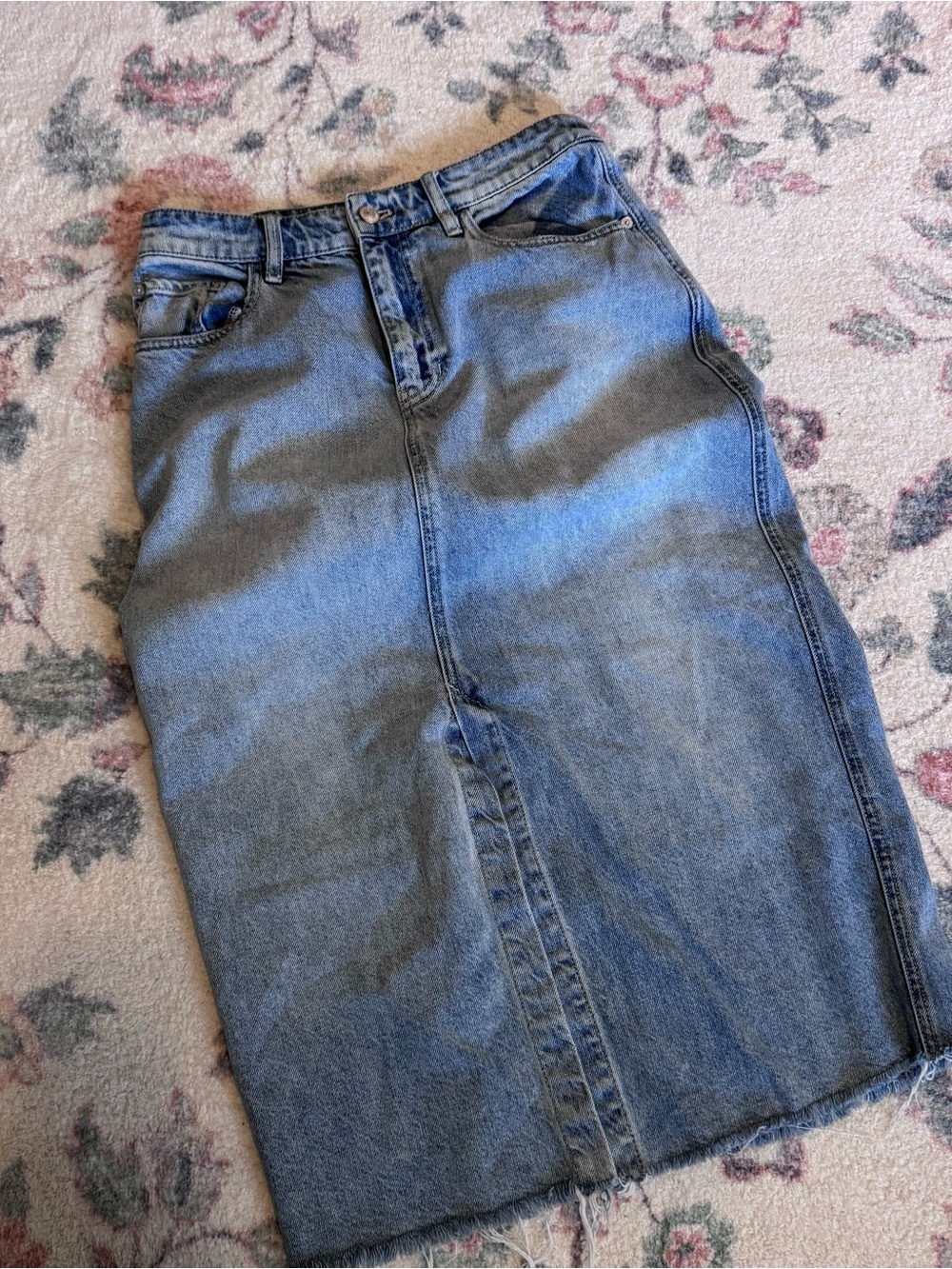 Free People Light Blue Denim Midi Skirt